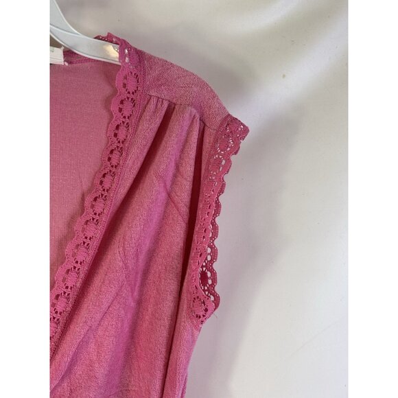Vintage 70s Terry Cloth Lace Trim Robe Pink USA Cottagecore - Picture 7 of 8